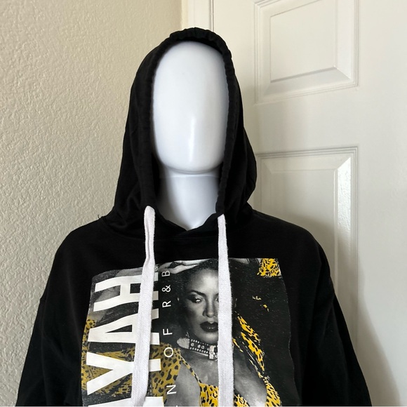Aaliyah Hot like Fire Long Sleeve Semi Cropped Hooded Cotton Blend Sweater M - Picture 3 of 9